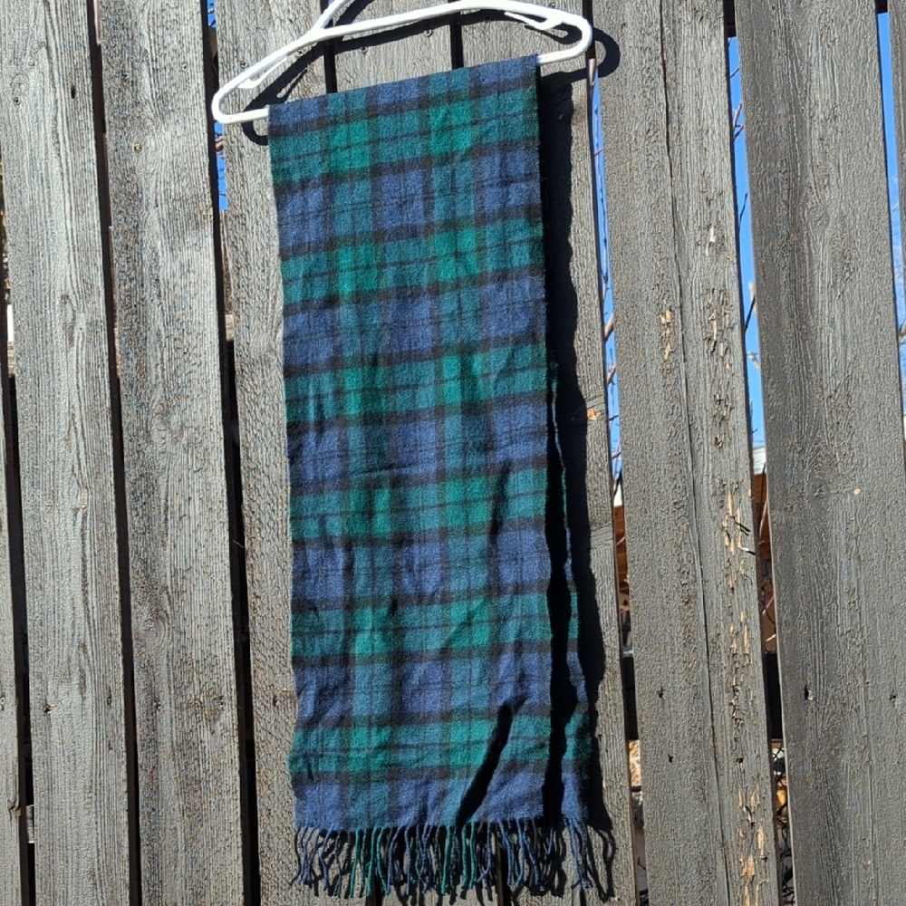 Plaid Wool Scarf, Blue & Green